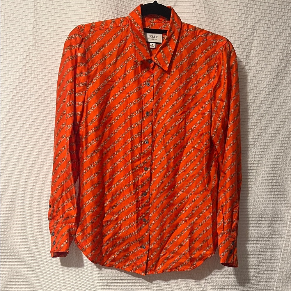 J. Crew Orange with chain pattern,  100% Silk Twill Shirt